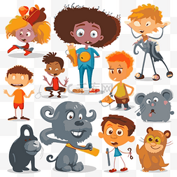卡通剪贴画儿童和动物的性格矢量