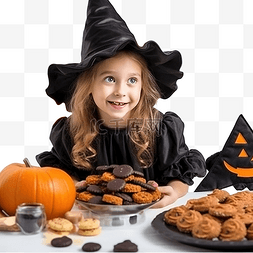 儿童不吃图片_穿着女巫服装的漂亮小女孩吃饼干