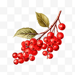 红色浆果的分支水彩风格装饰元素
