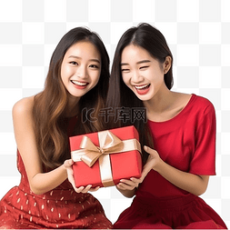 可爱装饰丝带图片_亚洲女孩收到礼物惊喜，并帮助一