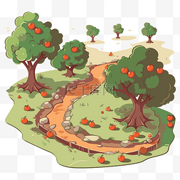 果园剪贴画卡通卡通路有树和橘子