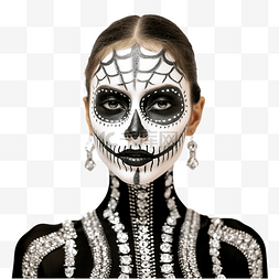 一个打扮成骷髅戴着水钻面具的女
