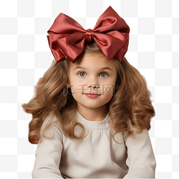 头戴蝴蝶结的漂亮小女孩坐在圣诞