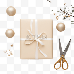 用盒剪刀和线从圣诞或寒假礼物上
