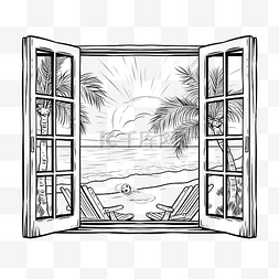 从窗户线插画欣赏海滩景色