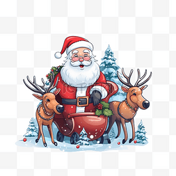雪屋明信片图片_圣诞节背景与圣诞老人乘坐驯鹿雪
