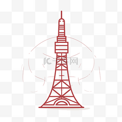 东京塔图片_白色背景上红色轮廓的埃菲尔铁塔