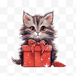手工手工图片_手绘红色礼盒里的猫