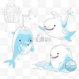 卡通海豚玩球图片_一组有趣的白鲸画着一幅玩条纹球