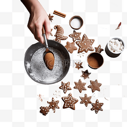 用手放在旧桌子上制作圣诞姜巧克