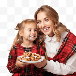 白人小女孩和母亲一起吃美味的圣