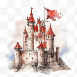 城堡和横幅水彩
