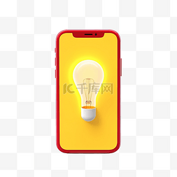 明亮的灯泡图片_手机或带有黄色灯泡的红色智能手