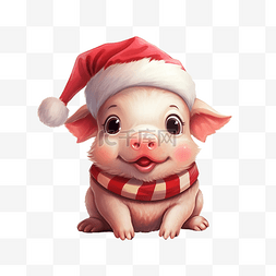 可爱的猪与圣诞老人帽子卡通人物