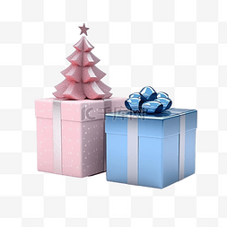 3d 渲染小礼盒和金属粉色和蓝色圣