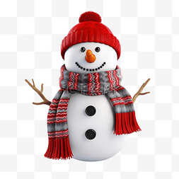 微笑的雪人戴着围巾和雪帽