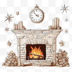 砖家图片_砖砌的壁炉，燃烧着木柴，漂亮的