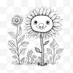 动植物图片_花卉植物卡通铅笔画风格花园里的