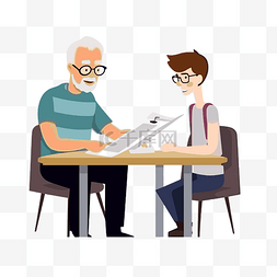 指导剪贴画老人与孙子坐在一起谈