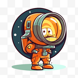 穿着橙色宇航服图标的卡通宇航员