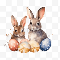 复活节彩蛋图片_复活节彩蛋与耳朵兔子水彩