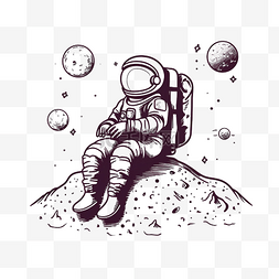 星空插画卡通图片_宇航员坐在月球上宇航员涂鸦插画