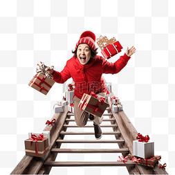 圣诞节时诺埃尔妈妈在木桥上快乐