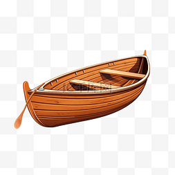 写实风格船中的木船，带桨轮廓PNG