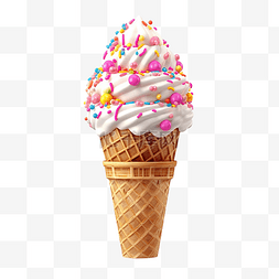 华夫饼草莓图片_冰淇淋华夫饼锥体与彩色洒孤立人