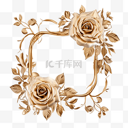 蓝色手绘花框图片_玫瑰和叶子的金色花框
