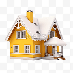 立冬天图片_有雪立面的黄色房子