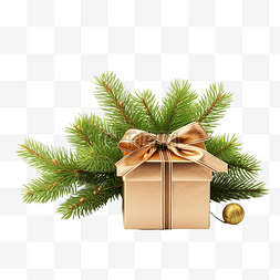 手工手工图片_礼品盒和圣诞树枝隔离在白色