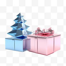 粉色圣诞礼盒图片_3d 渲染小礼盒和金属粉色和蓝色圣