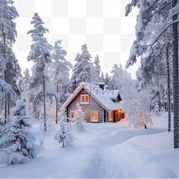 芬兰圣诞节雪冬森林的房子