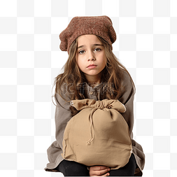 生病的小孩子图片_戴着帽子和圣诞袋的小女孩，表情