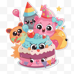 生日快乐甜蜜卡通设计贴纸与动物