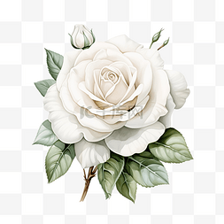 白玫瑰花与叶子绘画