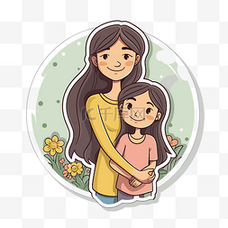 卡通妈妈和女儿微笑剪贴画 向量