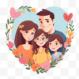 幸福家庭卡通平面风格的心花环