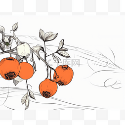 树枝线条画图片_在树枝上画橙色水果
