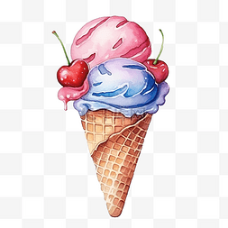 松饼冰淇淋图片_水彩冰淇淋剪贴画元素