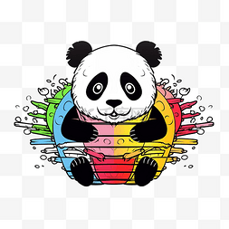 用于着色书的孤立彩色和黑白熊猫