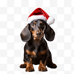 戴着圣诞帽的腊肠犬反对装饰圣诞