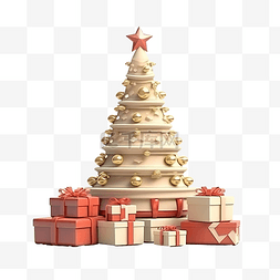 圣诞节主题 3D 插图与圣诞树和礼