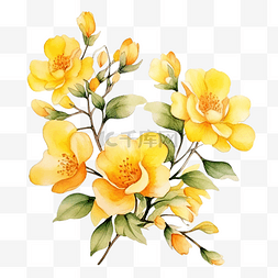 黄花枝叶水彩风格装饰元素