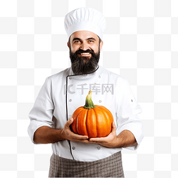 厨师餐厅图片_身穿制服的男厨师，配有南瓜秋季