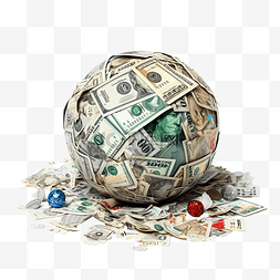 美元和欧元钞票在破碎的圣诞球中