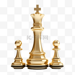 3d 金色国王棋在讲台上和白色背景