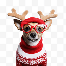 眼镜驯鹿图片_穿着红色毛衣的狗