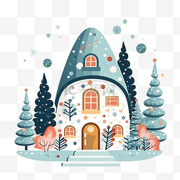达人季图片_美丽的平面设计圣诞贺卡与童话屋
